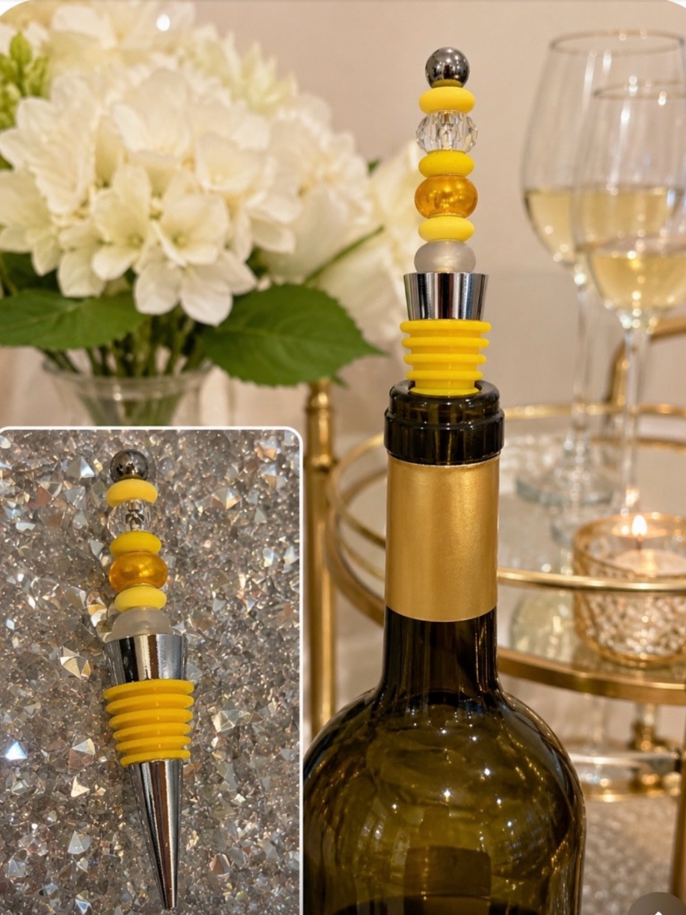 ✨ Sunshine Luxe Beaded Wine Bottle Stopper ✨